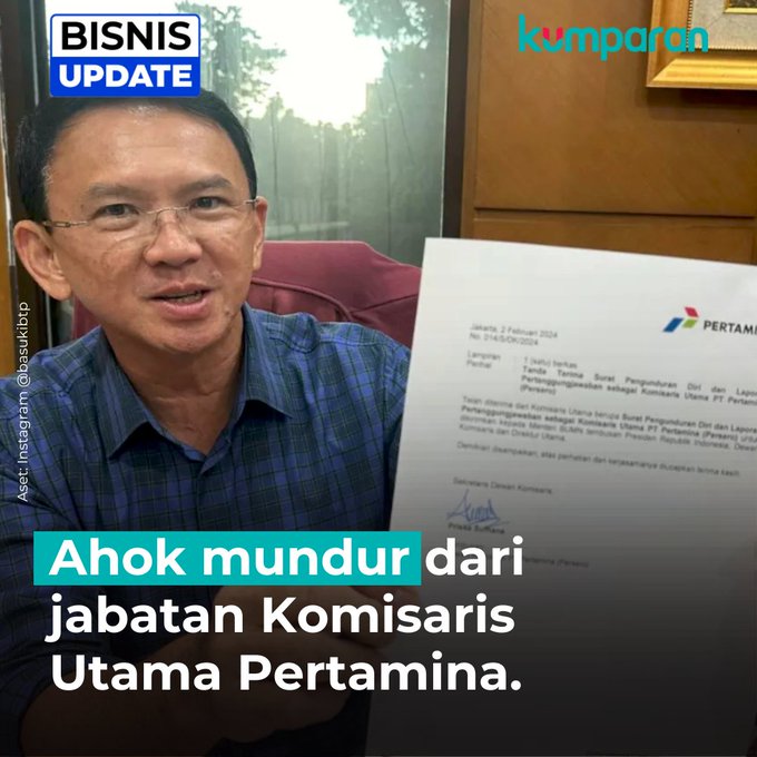 Ini namanya berintegritas. Contoh yg baik dari seorang Ahok dengan mundur dari Komisaris Utama Pertamina. 

Ahok akan ikut berjuang dalam memenangkan Ganjar Mahfud. 

🤟🤟🤟