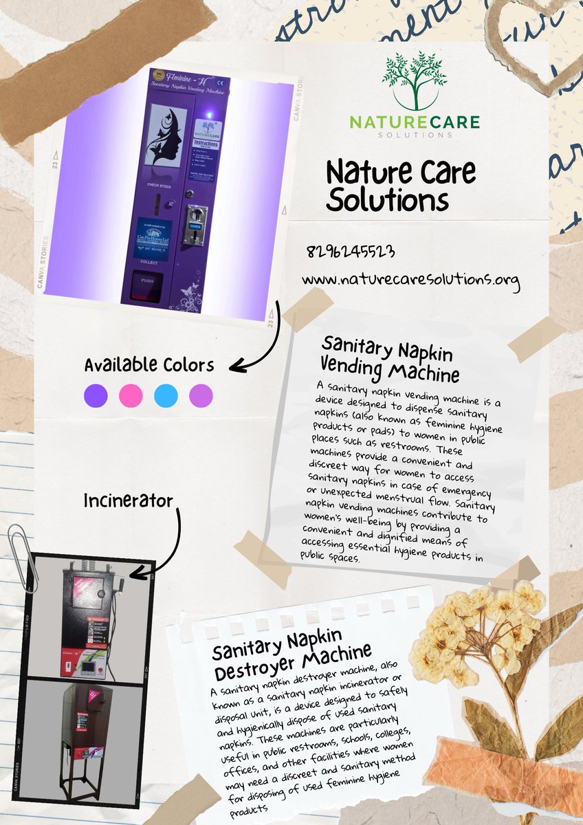#NatureCareSolutions 'Because every woman deserves the best care, effortlessly. 💖 Introducing our sanitary napkin vending and destroyer machines – redefining hygiene with a touch of innovation. #HygieneRedefined'
Website : naturecaresolutions.org