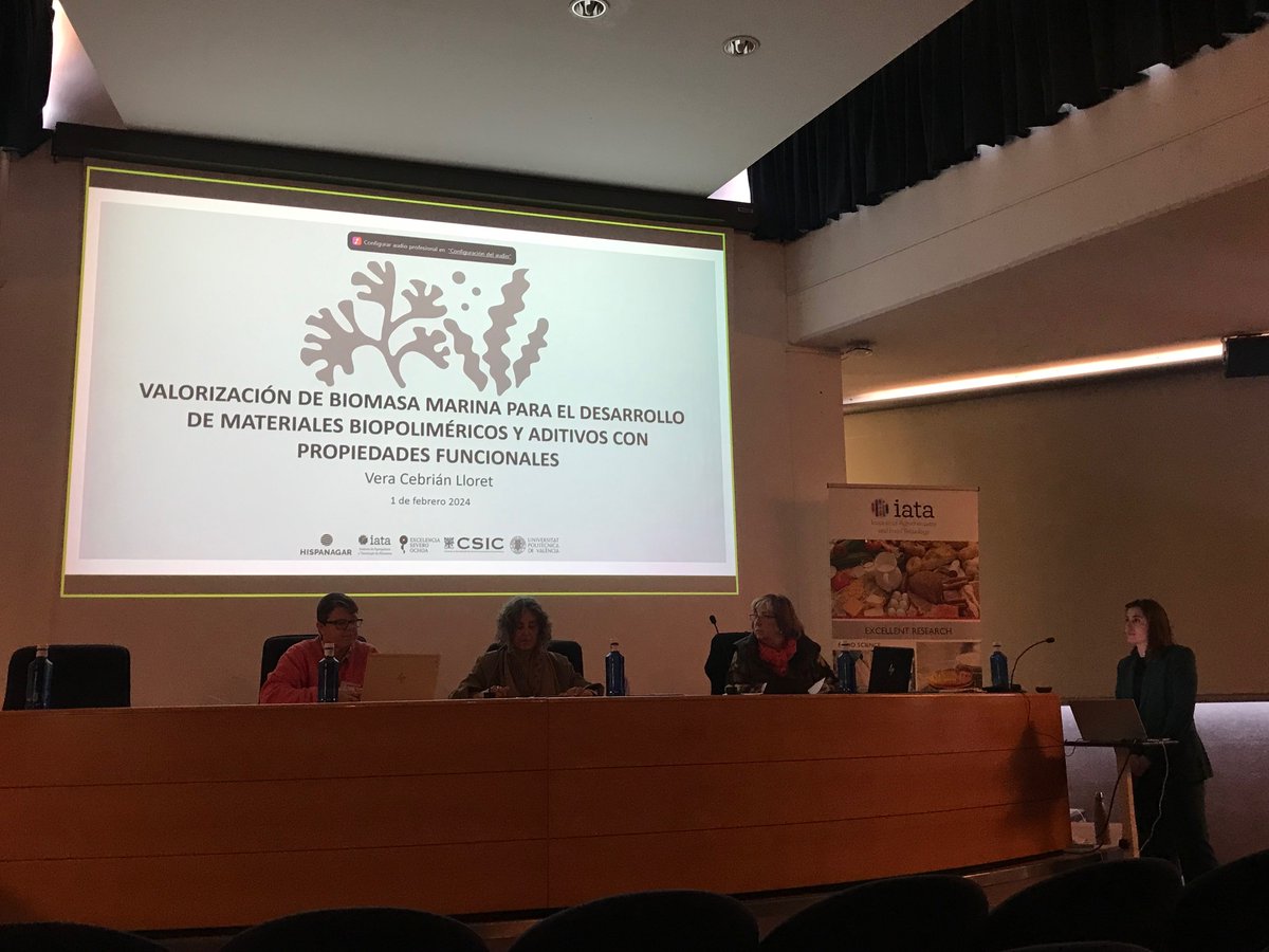 We are very proud to announce that <a href="/LloretVera/">Vera Cebrián Lloret</a> successfully defended her PhD thesis on the Valorization of Marine Biomass for the Development of Biopolymeric Materials and Additives with Functional Properties. Congratulations Dr. Vera! 🎓
<a href="/iata_csic/">IATA CSIC</a> <a href="/UPV/">Universitat Politècnica de València</a>