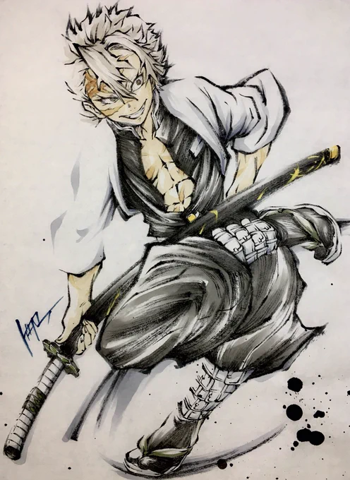 #鬼滅の刃柱稽古編  過去墨絵「柱」  #墨絵