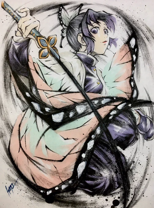 #鬼滅の刃柱稽古編  過去墨絵「柱」  #墨絵