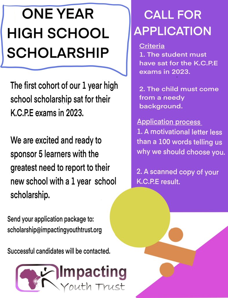We are back with our 1 year high school scholarship for the neediest learners. We believe that we are vessels of change in the education sector and would love to give a stepping stone to 5 brilliant learners. The opportunity is open till the 6th of February 2024. Share widely.