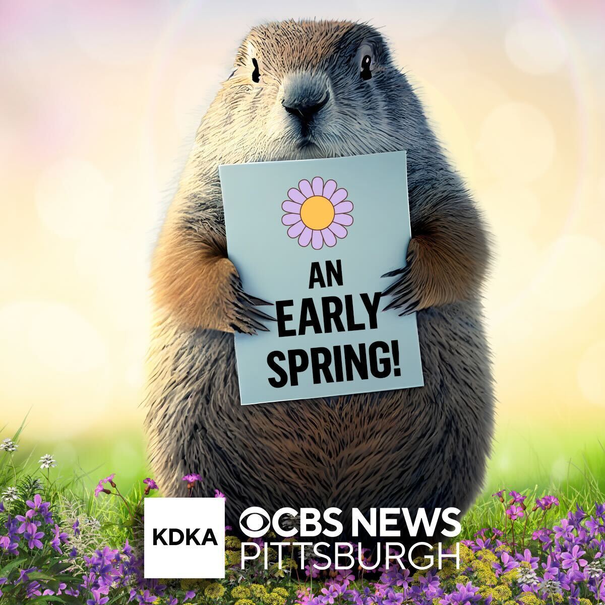 KDKA's tweet photo. NO SHADOW! Punxsutawney Phil didn't see his shadow and predicted an early spring! https://t.co/bZzOpIXNzH https://t.co/bPQyplngOp