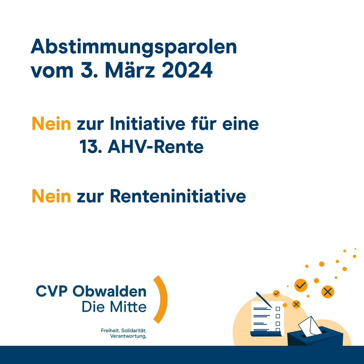 Unsere Mitglieder haben gestern bei der Parteitagung zweimal klar NEIN gesagt zu den bevorstehenden nationalen Abstimmungen von 3. März 2024.

#Abst24 #Obwalden #Renten #13AHV #AHV #Renteninitiative #Initiative #Nein