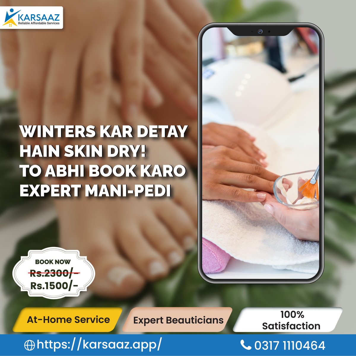 Karsaaz_App's tweet photo. Indulge in luxury without stepping out! 💅✨

Booking: https://t.co/aX6gQGKyRM or call 0317-1110464
✅ Best Market Price ✅ Expert &amp; Police Verified Beauticians✅ At-Home Tracked Services ✅Best Quality Mani-Pedi Products

#KarsaazAtHome #SignatureManiPedi #PamperYourself https://t.co/AucDEuUt8D
