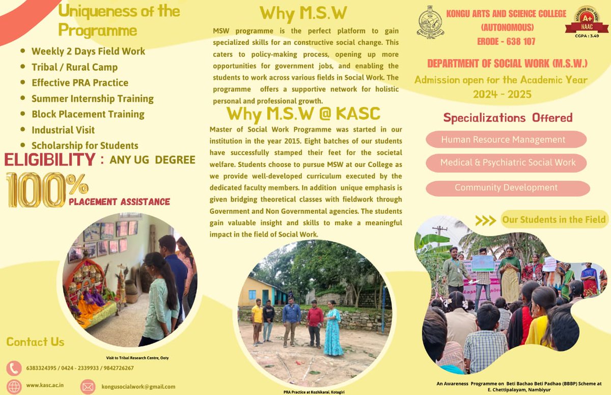 kongusocialwork's tweet photo. Unlock the door to impact! 🚪✨ Admission doors are swinging open for the Social Work Department at Kongu Arts and Science College. Join us on a transformative journey in making a difference. 

 #KonguCollegeAdmissions #kascnss #kascncc #kasc #kascmsw #futuresocialworkers❤️ https://t.co/5QP8nZ60iV