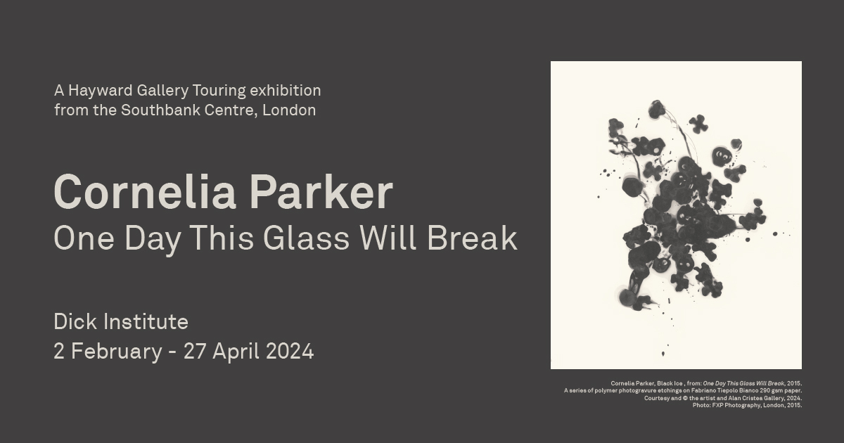 Open now in the Main Gallery: Cornelia Parker, One Day This Glass Will Break @haywardgallery Touring Exhibition. An exhibition of twenty large-scale photogravures from one of Britain’s leading contemporary artists. Tues - Sat access FREE. eastayrshireleisure.com/events/corneli…