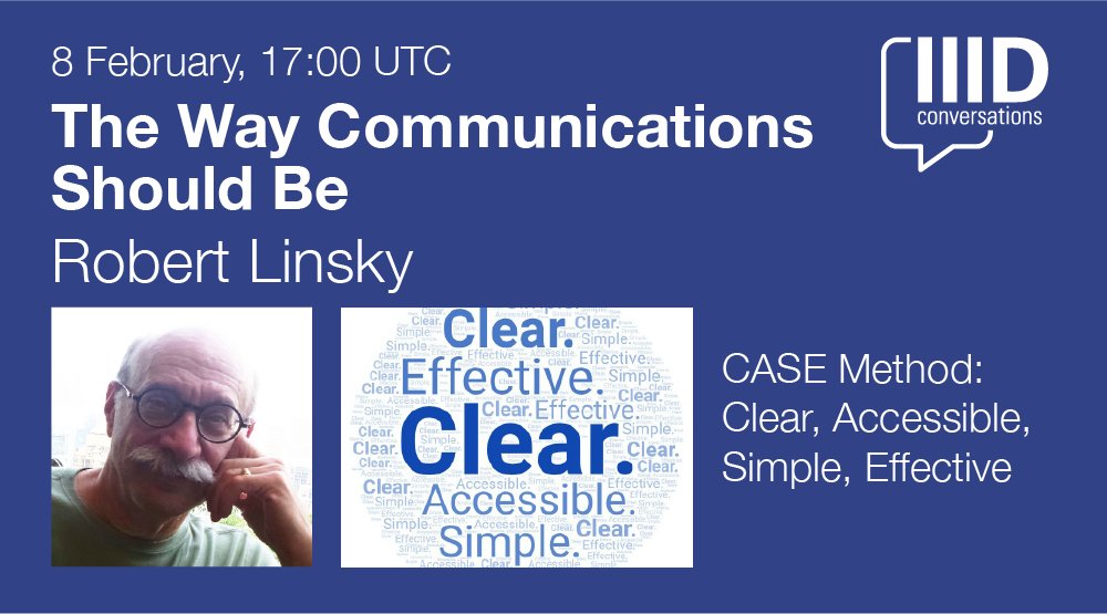 🔜Join us next week! 🗓️8 Feb, 17:00 UTC for the 💬IIID Conversation: The Way Communications Should Be by Robert Links (the inventor of the CASE method)
✅Organizing and redesigning the mundane but necessary correspondence.
➡️Tickets: bit.ly/47Yg8rF
#informationdesign