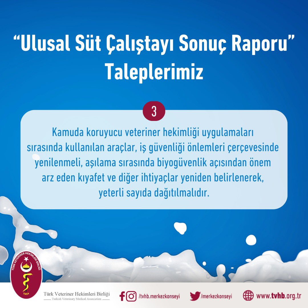 merkezkonseyi's tweet photo. Değerli meslektaşlarımız,
Bildiğiniz gibi bir süre önce Ulusal Süt Çalıştayı gerçekleştirildi ve çalıştaya meslek örgütlerimizi temsilen TVHB Merkez Konseyi Başkanı Prof.Dr.Murat Arslan katıldı.

Herkesin bildiği bir gerçek olmakla birlikte, sürdürülebilir, sağlıklı, yeterli süt için, sağlıklı ve yeterli hayvan varlığının gerekliliğini tekrar vurguluyoruz.

Sağlıklı hayvanlar için de veteriner hekimliği hizmetlerinin ulaşılabilir ve nitelikli olması, veteriner hekimlerin çalışma koşullarının iyileştirilmesi gerekmektedir. 

Bu nedenle,  sonuç raporuna girmesi için taleplerimizi ilettik.

👇👇👇