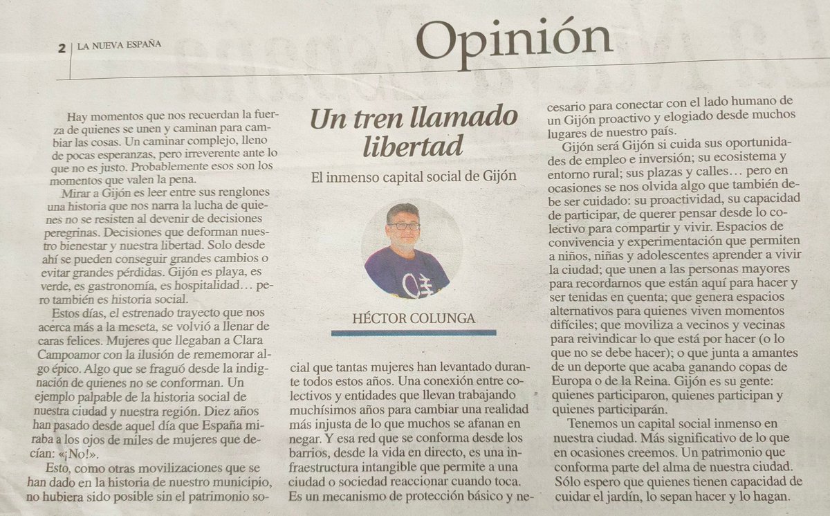 calixtohcc's tweet photo. Un tren llamado libertad. ¡Gracias!

El inmenso capital social de Gijón...

"Nunca dudes que un pequeño grupo de ciudadanos reflexivos y comprometidos puede cambiar el mundo. De hecho, es lo único que ha cambiado el mundo.”

Margaret Mead

https://t.co/svneHeyiK4
@lanuevaespana https://t.co/SaCt28v9rB