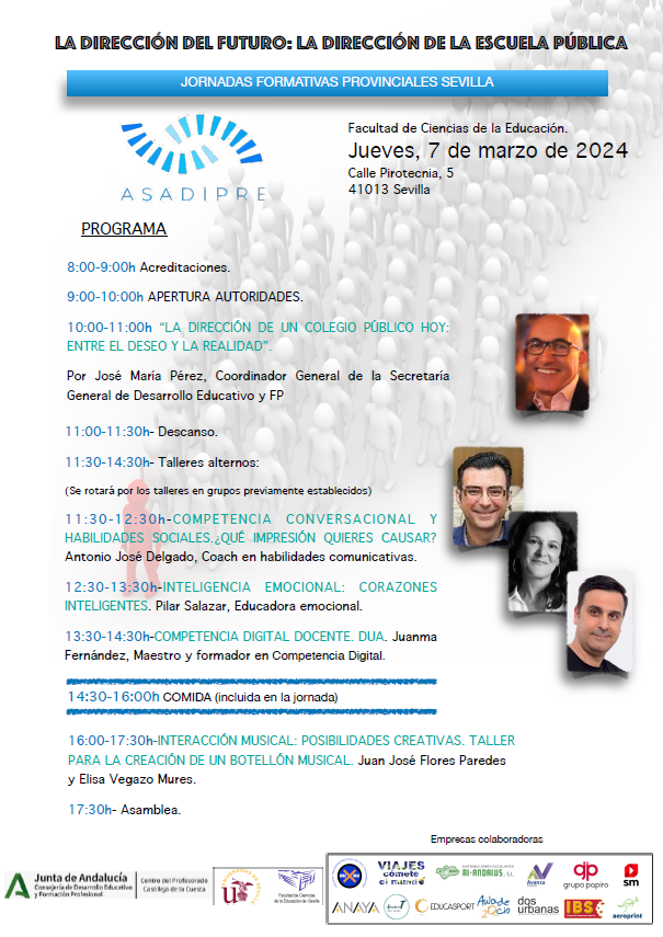 CEP Castilleja (@cepcastilleja) on Twitter photo 📢 Jornadas de ámbito provincial ➡️ "LA DIRECCIÓN DEL FUTURO. LA DIRECCIÓN DE LA ESCUELA PÚBLICA"
🗓️ Abierto plazo de solicitudes hasta el 16/02/2024 en:🔗lajunta.es/4m9ng
<a href="/cepcastilleja/">CEP Castilleja</a> <a href="/CEPdeSevilla/">CEP de Sevilla</a> <a href="/ceposunaecija/">CEP Osuna-Écija</a> <a href="/cepse4/">CEP MAIRENA DEL ALCOR</a> <a href="/ceplebrija/">CEP Lebrija</a> <a href="/ceplora/">CEP Lora del Río</a> <a href="/asadipre/">ASADIPRE</a> @DGTaTEd✅ 📢 Jornadas de ámbito provincial ➡️ "LA DIRECCIÓN DEL FUTURO. LA DIRECCIÓN DE LA ESCUELA PÚBLICA"
🗓️ Abierto plazo de solicitudes hasta el 16/02/2024 en:🔗lajunta.es/4m9ng
<a href="/cepcastilleja/">CEP Castilleja</a> <a href="/CEPdeSevilla/">CEP de Sevilla</a> <a href="/ceposunaecija/">CEP Osuna-Écija</a> <a href="/cepse4/">CEP MAIRENA DEL ALCOR</a> <a href="/ceplebrija/">CEP Lebrija</a> <a href="/ceplora/">CEP Lora del Río</a> <a href="/asadipre/">ASADIPRE</a> @DGTaTEd✅