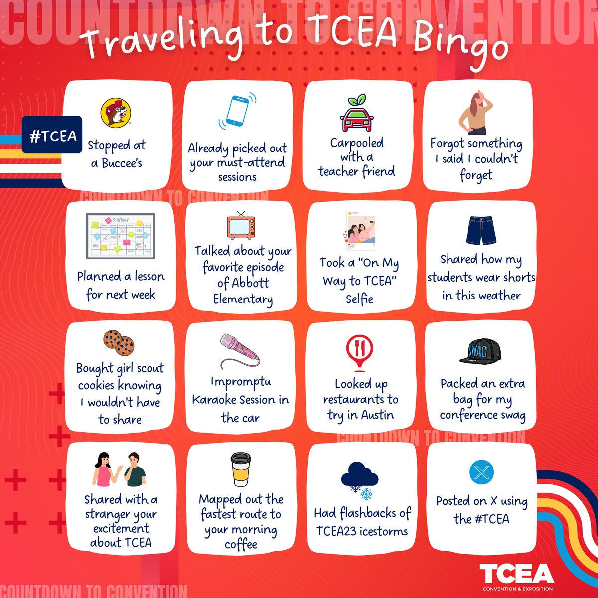 Who is making their way to #TCEA today? Let's see how far you get...

convention.tcea.org    #TCEA24