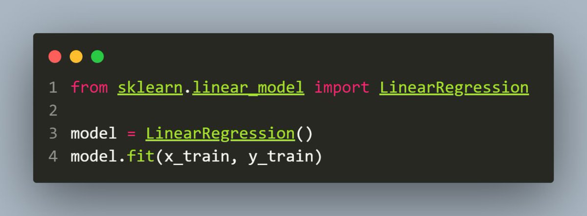 S01_011's tweet image. ۱۰ تا از مهم ترین الگوریتم های ML به همراه مثالی از کد هاشون:
1.Linear Regression
نوعی تجزیه و تحلیل اولیه و متدوال با هدف پیدا کردن بهترین خط، متناسب با داده های موجود برای پیش بینی کردن بر اساس داده های جدید.