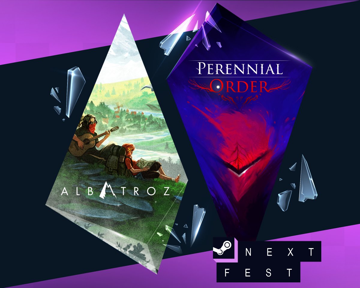 ¡El #SteamNextFest ya casi está aquí! 🎉

🎒 Comienza una nueva aventura mochilera en #Albatroz store.steampowered.com/app/2171880/Al… 
⚔️ Atraviesa el oscuro mundo de #PerennialOrder store.steampowered.com/app/1411020/Pe…

¿Qué demo vas a probar? 👀 Del 5 al 12 de febrero a partir de las 19h 👾