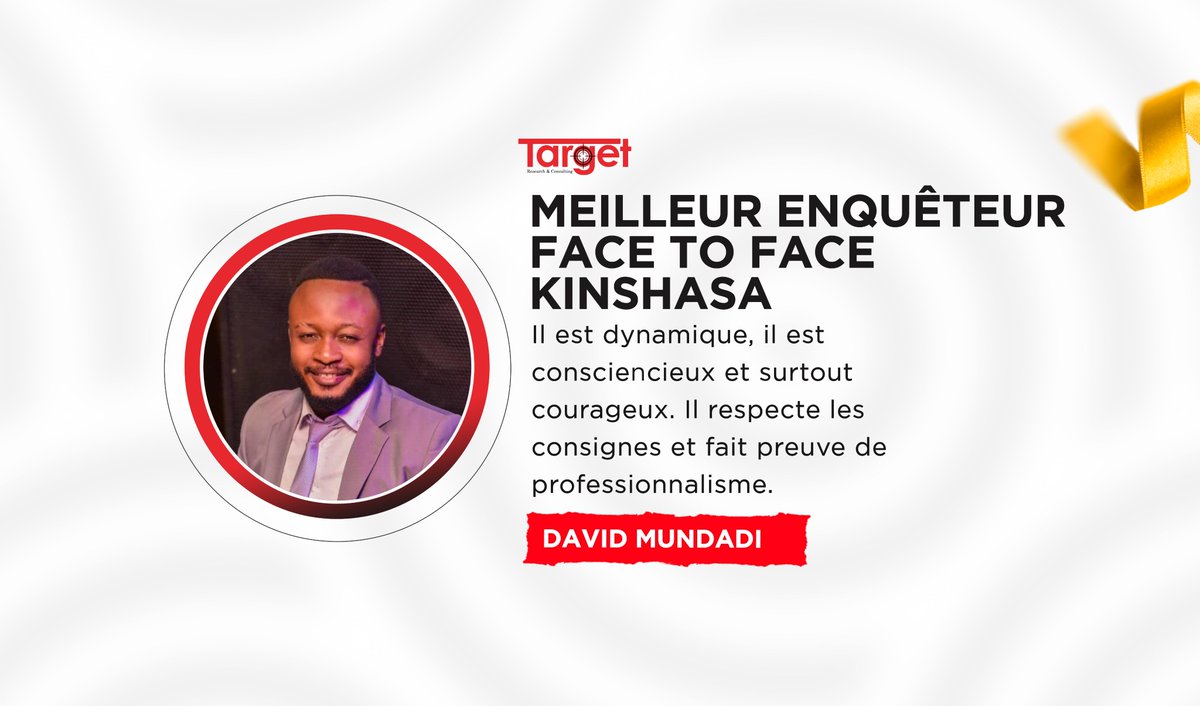 Target_SARL's tweet photo. #Sucessday
Le cabinet @Target_SARL a organisé une cérémonie #Sucessday au cours de laquelle plusieurs collaborateurs ont été primés selon leurs catégories respectives.
Lino Muziri a remporté le prix du meilleur Superviseur face to face Kinshasa. Quant au prix du meilleur enquêteur face to face, le choix a été porté sur David Mundadi (@david_kild). Tous reconnus grâce à leur compétence et professionnalisme dans les enquêtes face à face.
Concernant les enquêtes par téléphone assistée par Ordinateur dites CATI (Computer assisted telephone interview), deux collaborateurs ont été primés, il s’agit notamment de Serge Muanza Kabengele, comme meilleur Superviseur ainsi que Germaine Lokosa qui est nominée meilleure enquêtrice.
