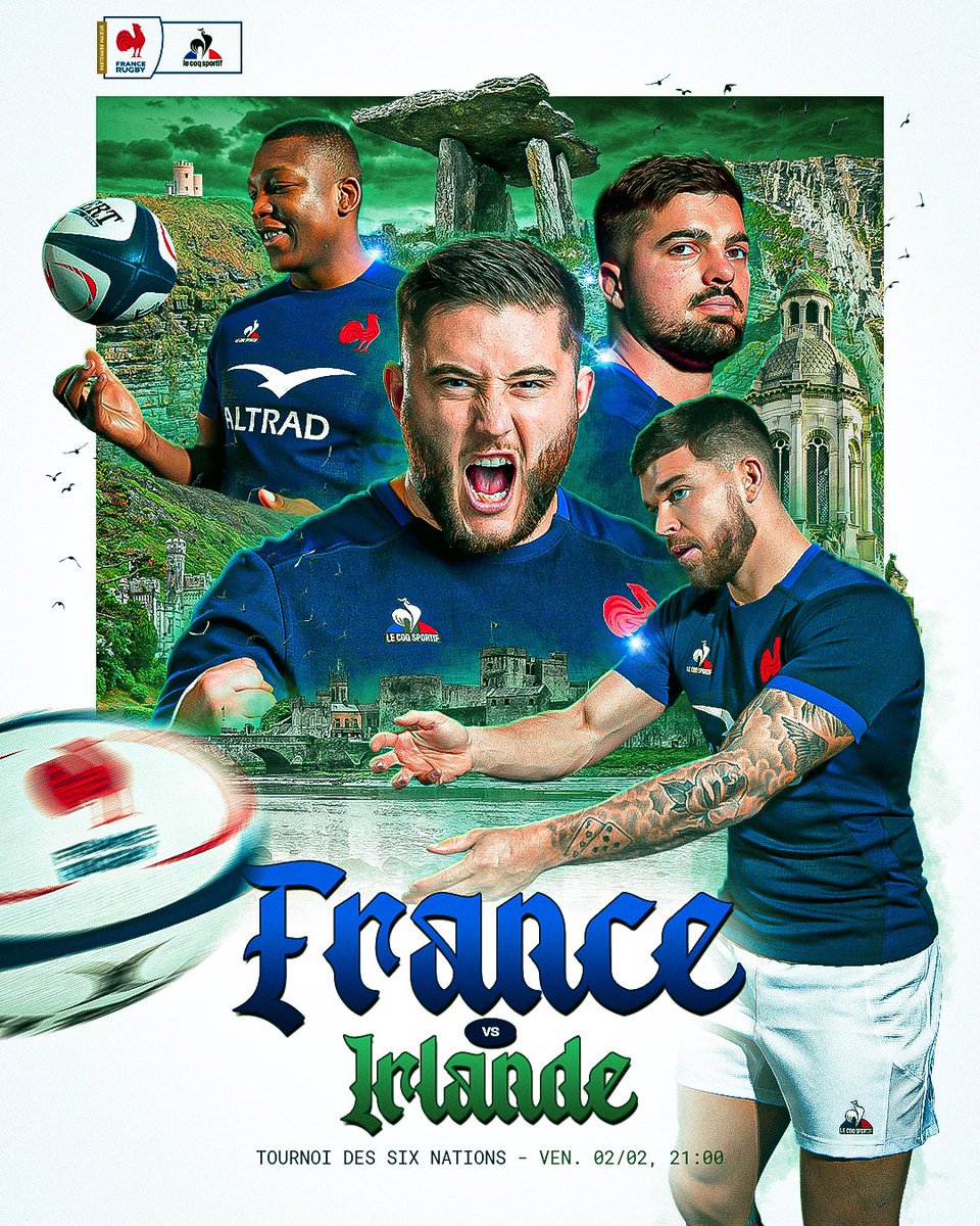 🇫🇷 𝑭𝒓𝒂𝒏𝒄𝒆 ⚡️𝑰𝒓𝒍𝒂𝒏𝒅𝒆 🇮🇪 Première collaboration avec @lecoqsportif et la création de ce visuel matchday pour le premier match de @FranceRugby dans ce Tournoi des #SixNations 🏉💙 #FRAIRL #XVdeFrance