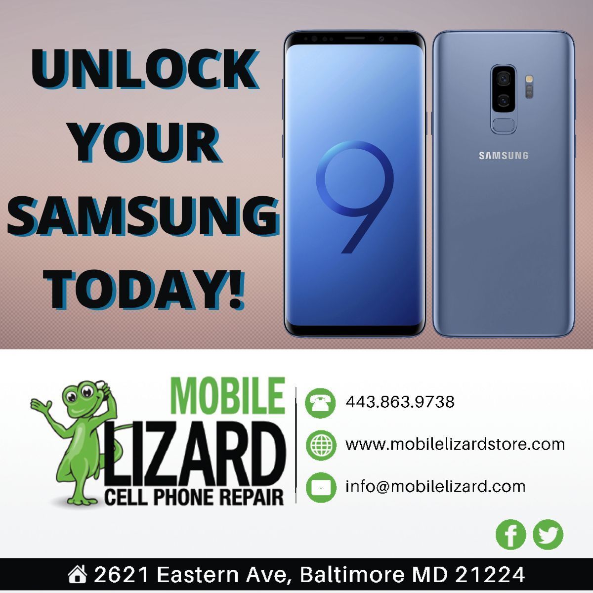 MobileLizard's tweet photo. Need your Samsung Device Carrier Unlocked? Did you Lock yourself out of your phone? Forgot your email and can't get past the google lock? WE CAN FIX THIS! Stop by or give us a call today 443.863.9738 #googlelockremoval #Baltimore #phoneunlock https://t.co/enU50PlC3t