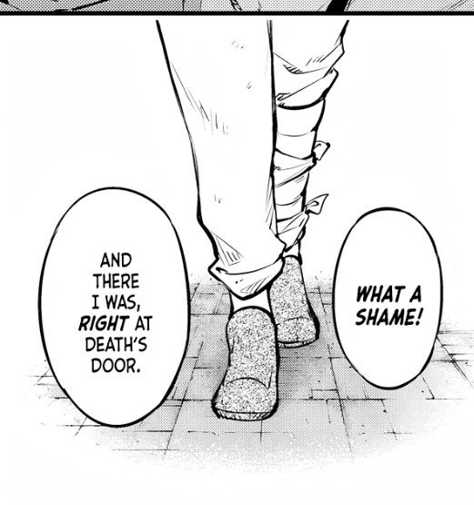 Blind_Blossom's tweet photo. NO BUT THE SHOES

Chuuya didn’t only bandage Dazai’s leg, he also got him SHOES? 
Did they stop to get them? Did they steal them? Did Chuuya hide them somewhere? 

At what point did he go “dude, I’ve got your shoes too” 😭

(For reference, Dazai was barefoot in 109) https://t.co/Gz9KBHYAoZ