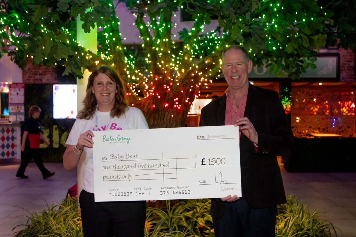 Thank you to the lovely teams at <a href="/bartongrangegc/">Barton Grange Garden Centre</a> &amp; Fellside Churches, who chose us as one of the recipient charities for their annual Christmas carol concert! 🤗

We received a fab £1,500 from the event, to help us support the babies &amp; mums cared for here at <a href="/LancsHospitals/">Chorley & Royal Preston</a> 🥰