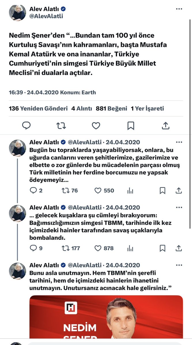 Sıkıntılı anda bir ses bir mesajla “Aldırma yavrum biz buradayız” diyen büyük Türk Akıncısı Alev Alatlı’ya sözümüzdür; 
Biz de buradayız 🇹🇷