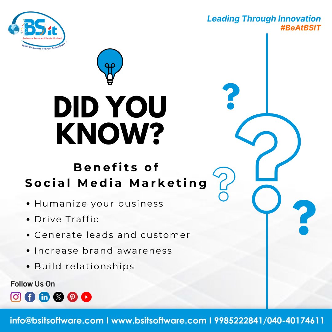 #DidYouKnow?-Benefits of #SocialMediaMarketing

#bsitsoftware #bsit #SocialMediaMarketing #DigitalMarketing #MarketingBenefits #SocialMediaPromotion #OnlinePresence #BrandAwareness #AudienceEngagement #CustomerReach #BusinessGrowth #MarketingROI #DigitalVisibility