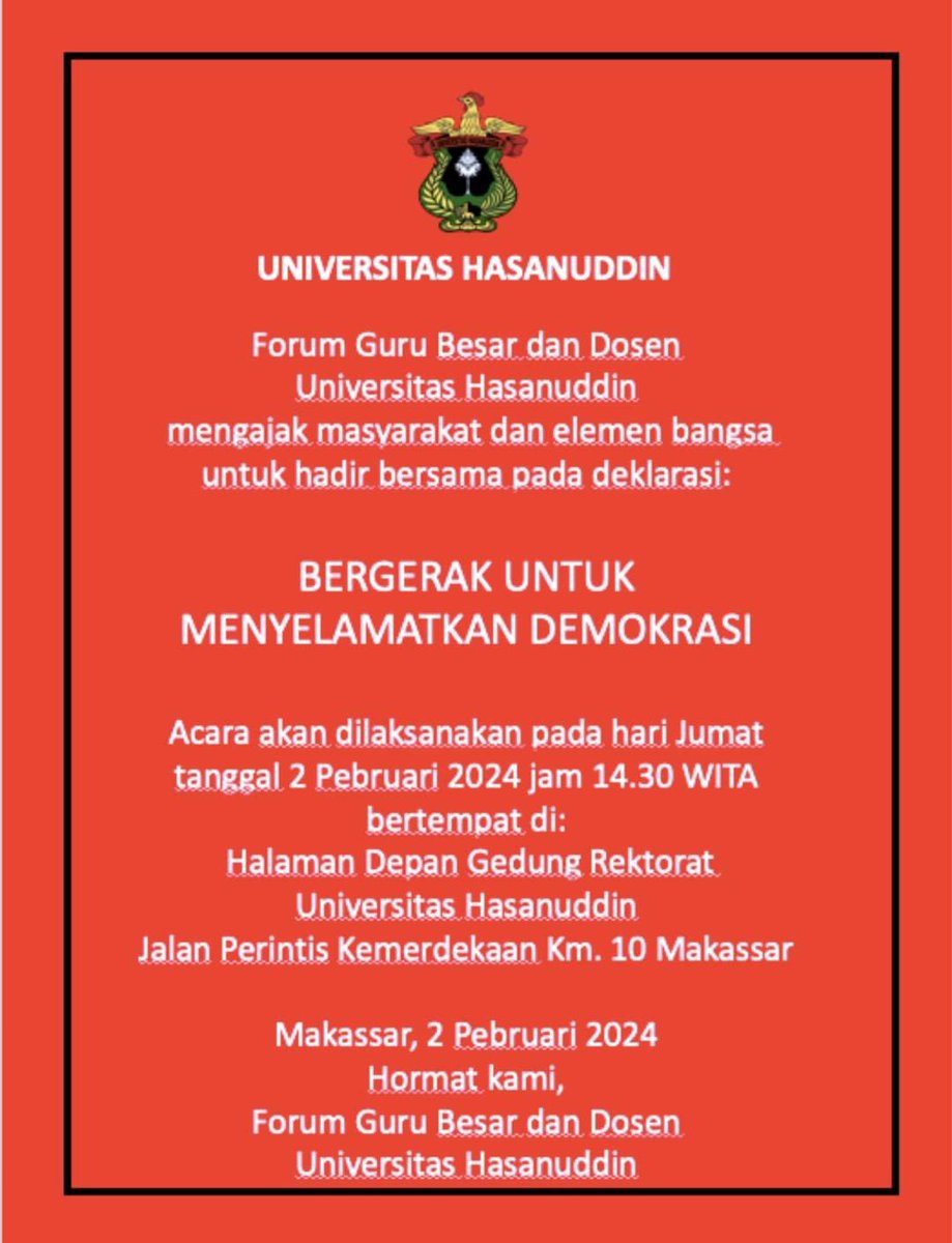 BALAS_BUDI's tweet photo. Setelah kampus UII, UGM dan UI kembali menyusul UNPAD dan UNHAS melakukan perlawanan atas kesewenang2an penguasa mempermaikan demokrasi dan kedaulatan rakyat!
#KampusBergerak
#RakyatMakinMuak

@DPP_PKB @aniesbaswedan @cakimiNOW https://t.co/IJbUGWNYu7