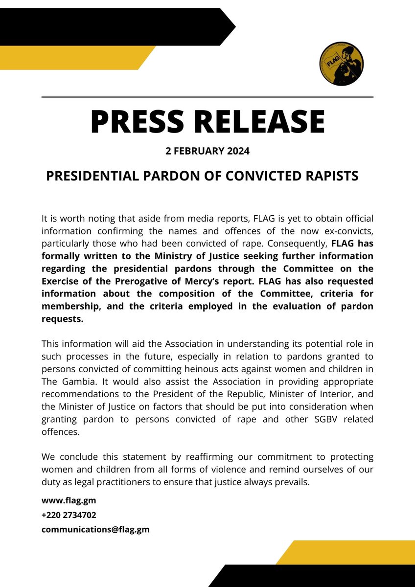 FLAGambia's tweet photo. With 65% of women &amp; children who experienced physical or sexual violence in The #Gambia never seeking help nor telling anyone about their experiences, there is an urgent need to properly handle SGBV cases even during incarceration of convicted offenders. Read more 👇🏾#FLAGambia https://t.co/DDu3lMB5RW