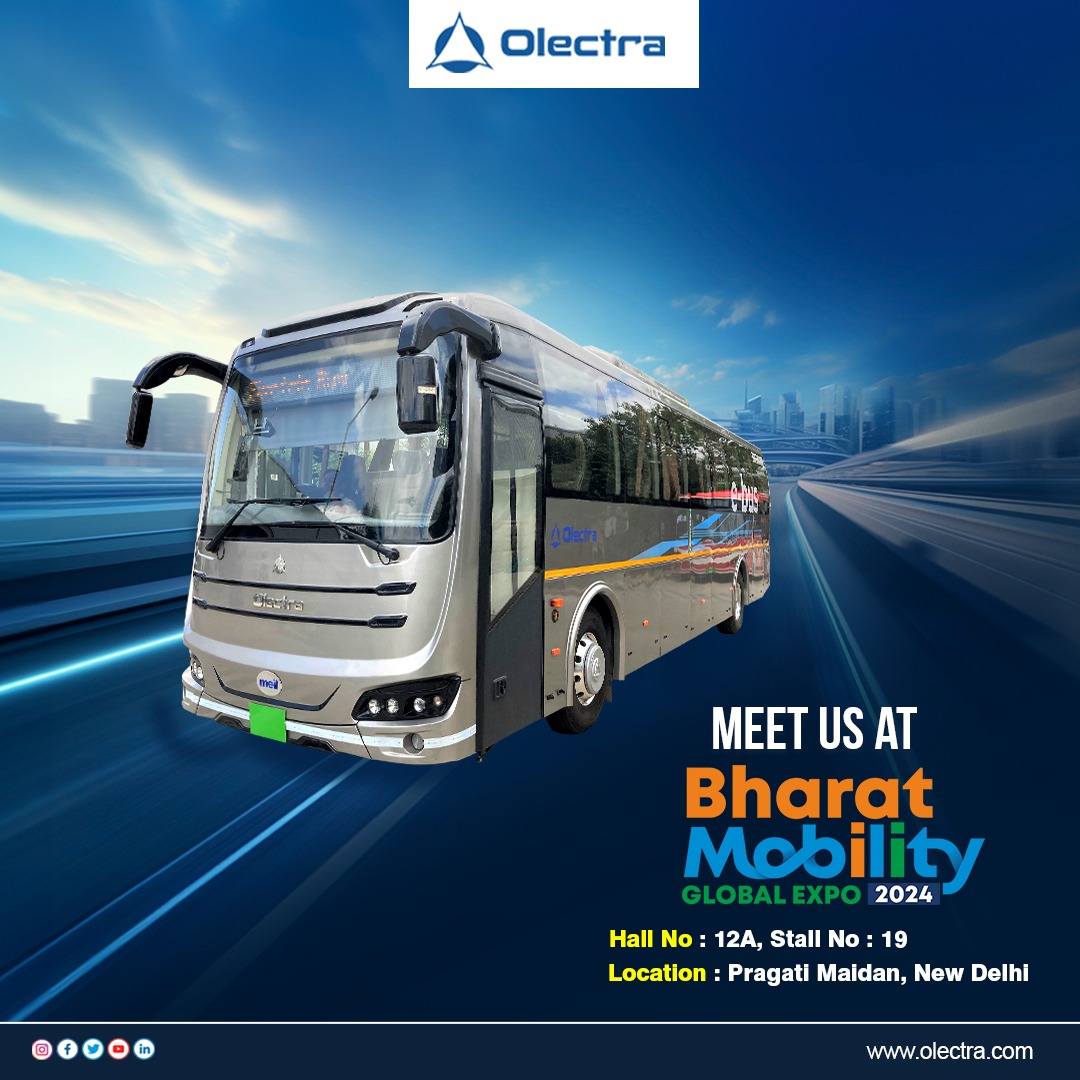 Delighted to participate in the Bharat Mobility Global Expo 2024! 🎉 Come visit us at Hall 12A, Stand 19 to experience the future of #ElectricMobility. Together, let's contribute to shaping the future of #Mobility in Bharat! 💪🏻🇮🇳 #BharatMobility #Olectra #EV #Sustainability