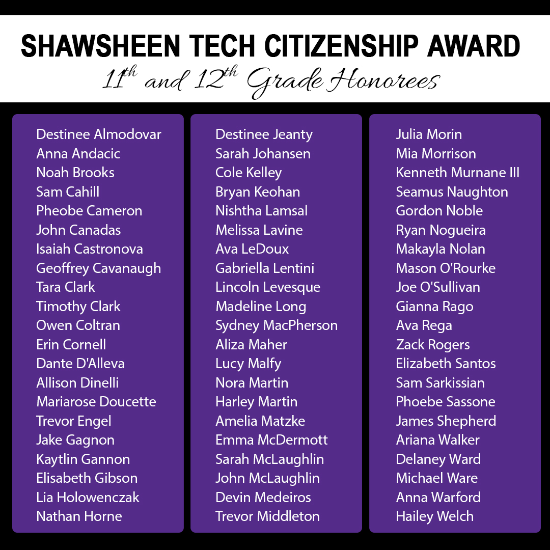 shawtech_hs's tweet photo. Congratulations to the #upperclassman who recieved Shawsheen's Citizenship Award last week. You all are great role models and #ambassords to our #school district. Keep up the great work! #WeAreShawsheen #ShawTechSuccess #ShawTechCTE https://t.co/DwMXI7cj0Y