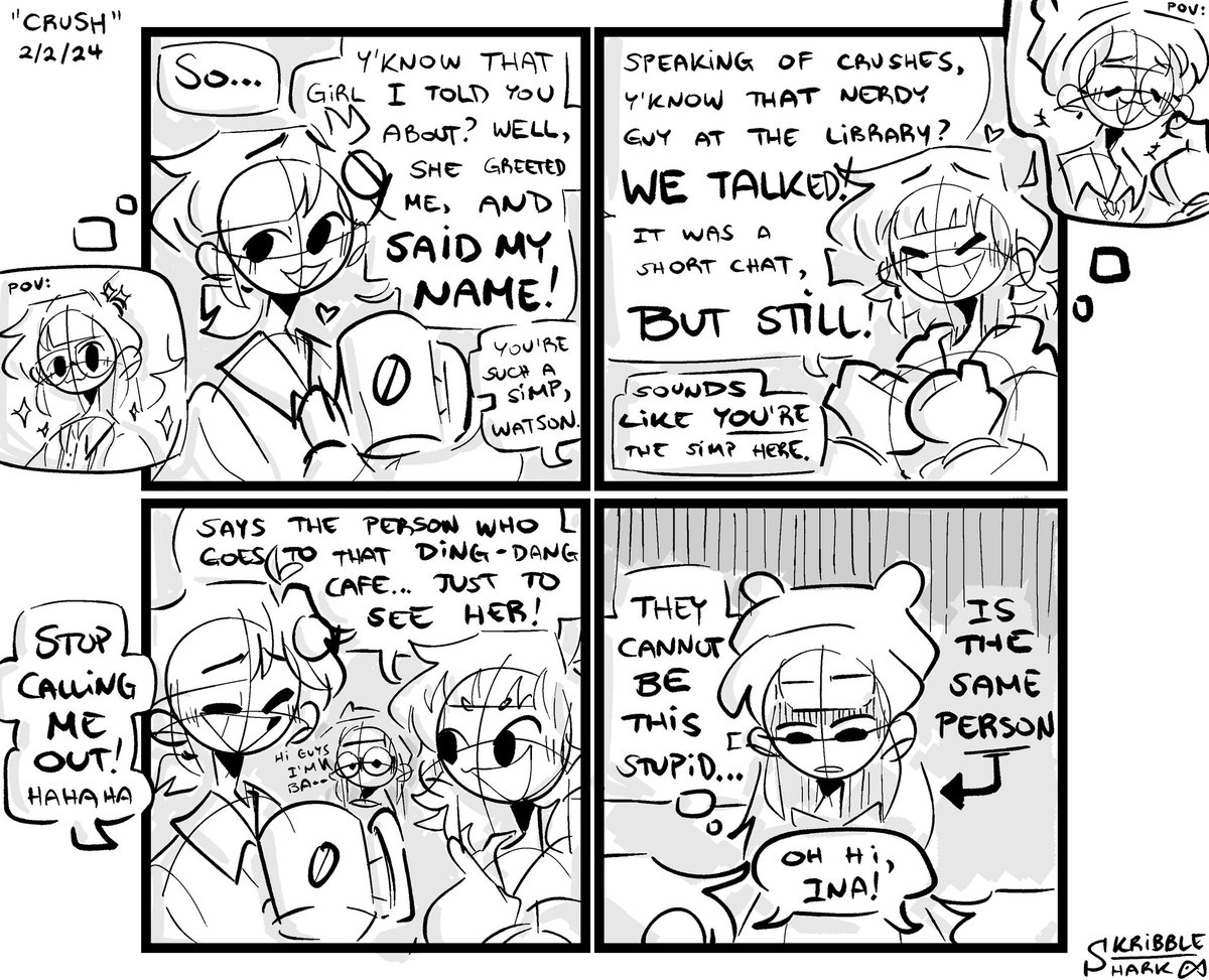 SkribbleShark's tweet photo. they're talking about crushes
#inamesame #inART #ameliaRT #gawrt https://t.co/G7o4jcRcv1