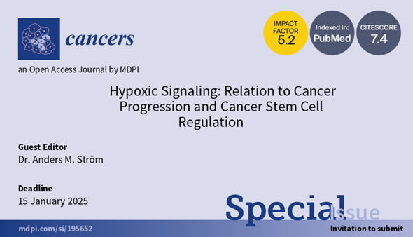 📢Happy to share the Special Issue "Hypoxic Signaling: Relation to Cancer Progression and Cancer Stem Cell Regulation" edited by Dr. Anders M. Ström (<a href="/UHouston/">University of Houston</a>) which is open for submissions!👏
📅Deadline for manuscript submissions: 15 January 2025
📌Link: mdpi.com/journal/cancer…