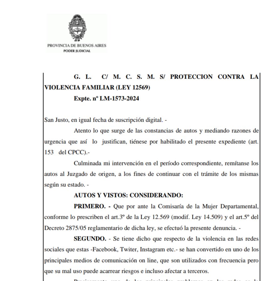 VIOLENCIA DE GÉNERO DIGITAL

Empiezan a aparecer las resoluciones judiciales dictadas con apoyo en la Ley Olimpia.
Acá una, recontra fundada, del Juzgado de Familia nro. 5 de La Matanza: t.ly/Johqh
