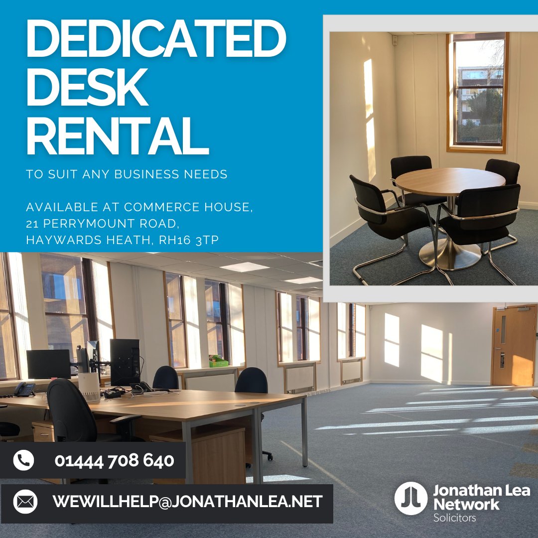 jonleanetwork's tweet photo. Exciting news! We now offer dedicated desk rentals at our head office on Perrymount Road in Haywards Heath for £250 per month.
If interested email us or or call us on 01444 708 640.
#TheJonathanLeaNetwork #JonathanLeaNetwork #DedicatedDeskRental #JLNOfficeSpace #WorkSmart https://t.co/gYRo4W0L5s