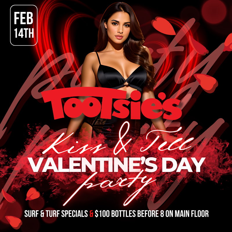Tootsiescabaret's tweet image. Love is in the air! On February 14, get ready for a Valentine’s Day party like no one else can do. Our Kiss and Tell party will have Surf and Turf specials and $100 bottles on the main floor till 8pm. Enjoy the best entertainment in Miami for Valentine’s Day! 

#Tootsies #miami