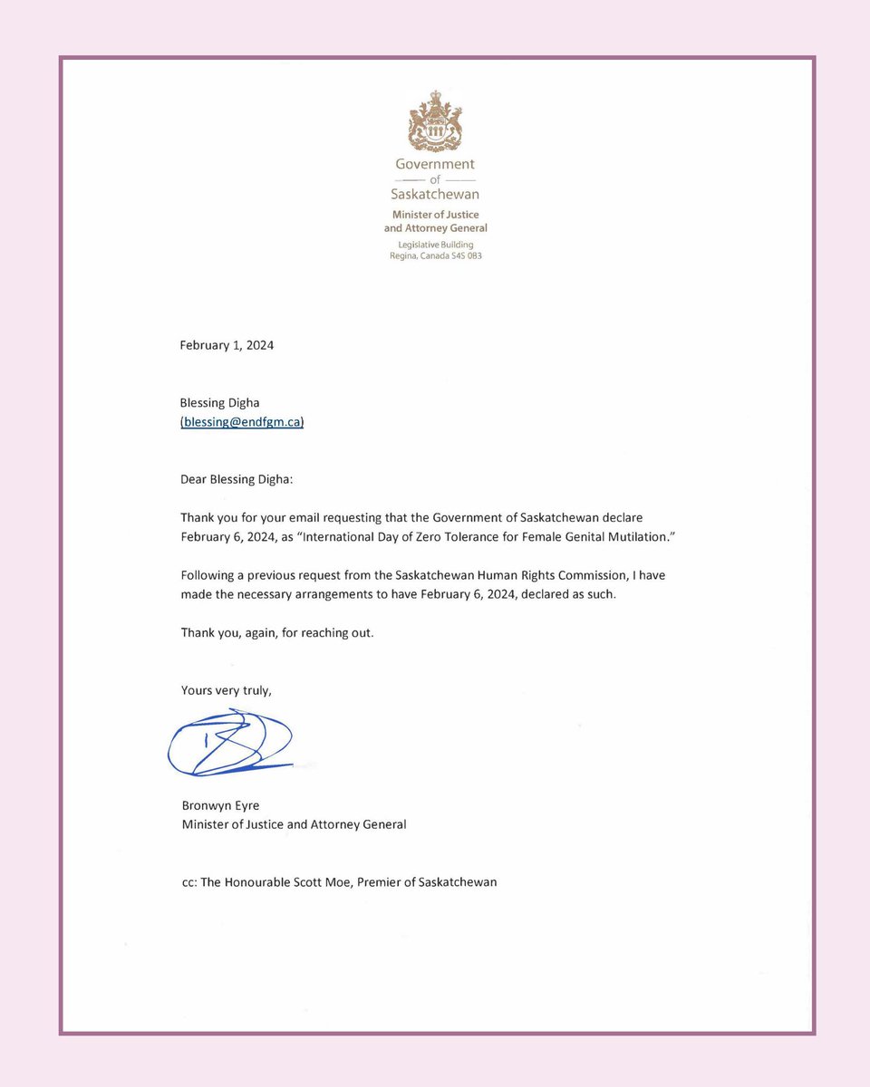 CanadaFgm's tweet photo. Thank you to the Province of Saskatchewan for declaring February 6, 2024, "International Day of Zero Tolerance for Female Genital Mutilation".
We are proud that the some in the Canadian Gov. are recognizing the devastating effects of FGM/C on women & girls.
#OurIssueTooCanada https://t.co/k3u41oZA1n