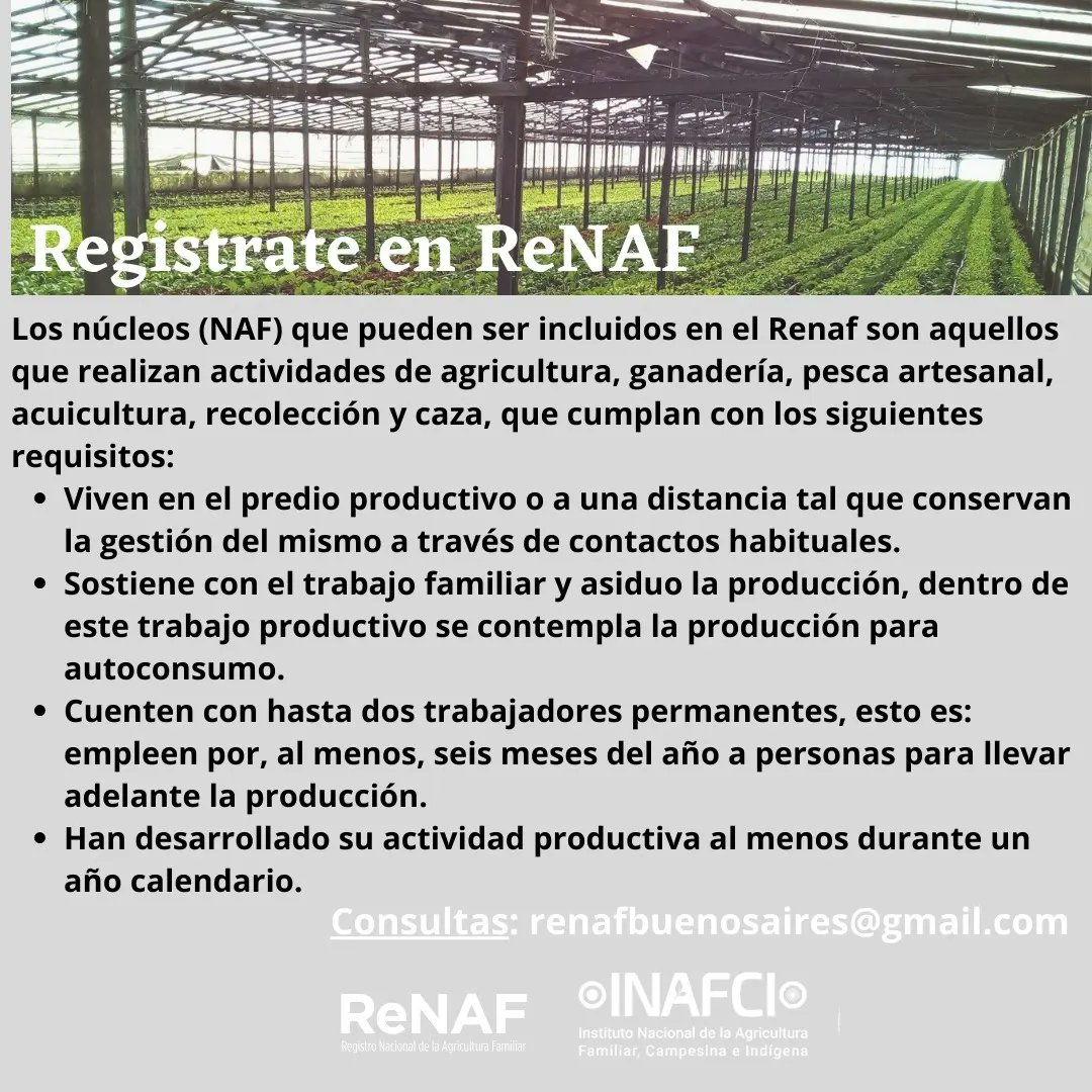 Safci10's tweet photo. El ReNAF es el Registro Nacional de la Agricultura Familiar.
Permite contar con información útil para diseñar políticas para el sector, formalizar el trabajo que realizan productores y productoras junto a su grupo familiar y acceder a herramientas específicas para su actividad. https://t.co/NHCFUSpMqL
