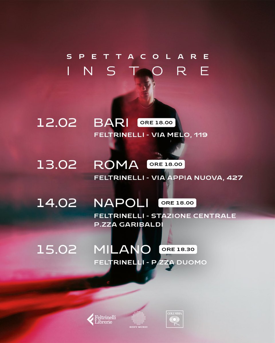 maninni_'s tweet photo. SPETTACOLARE INSTORE 🫶🏻🫶🏻 
ci vedremo in giro per il mio primo instore e partirò proprio dalla mia città, non vedo l’ora:

12.02 BARI - FELTRINELLI / h18.00
13.02 ROMA - FELTRINELLI / h18.00
14.02 NAPOLI - FELTRINELLI / h18.00
15.02 MILANO - FELTRINELLI / h18.30 https://t.co/EN7Q45T2cz