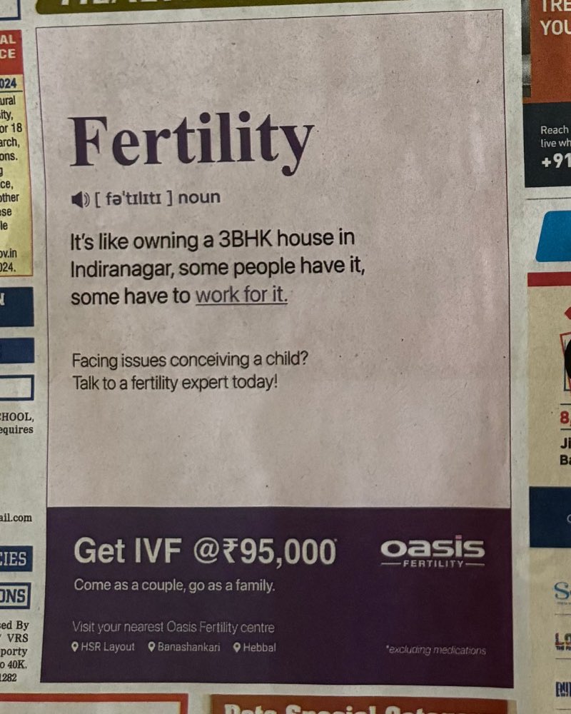 No way this clinic defined fertility with Indiranagar reference 😭😂
