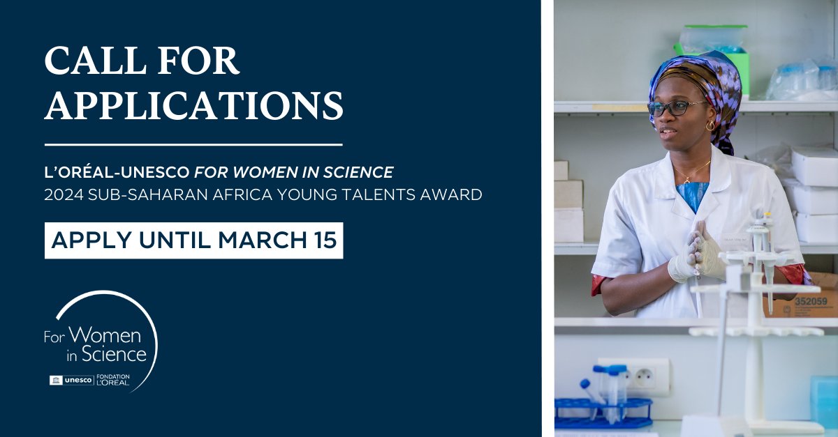 Applications for the 2024 @FondationLOreal-@UNESCO Sub-Saharan Africa
Young Talents Award are open!🇫🇷
As a 2023  winner, I'm delighted to highlight this award, which recognizes and celebrates women scientists👉 forwomeninscience.com/challenge/show…
@4womeninscience #FWIS2024
