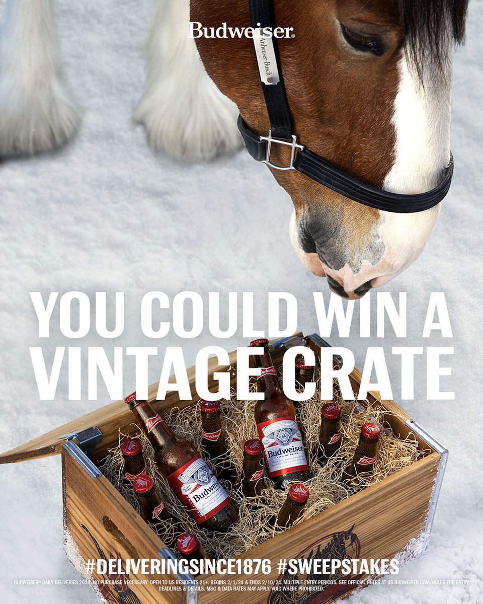 Today's delivery: a vintage crate straight from our Super Bowl LVIII set. 

Reply with #DeliveringSince1876 &amp; #Sweepstakes for your chance to win. (Clydesdale and beer not included)