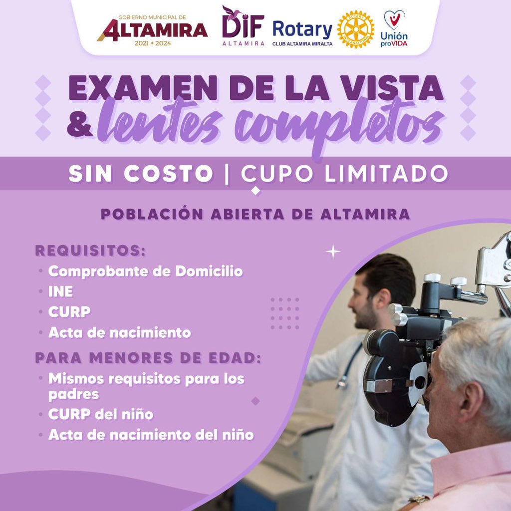 DifAltamira4T's tweet photo. ¡Tenemos el gusto de anunciarles una gran oportunidad para todos ustedes‼️👓✨

Nuestra próxima campaña de examen de vista y entrega de lentes completos, ¡totalmente gratuita!
Les compartimos los requisitos, fechas y ubicaciones destacando que tendremos cupo limitado.🙌🏻✨ https://t.co/AySAJleanu