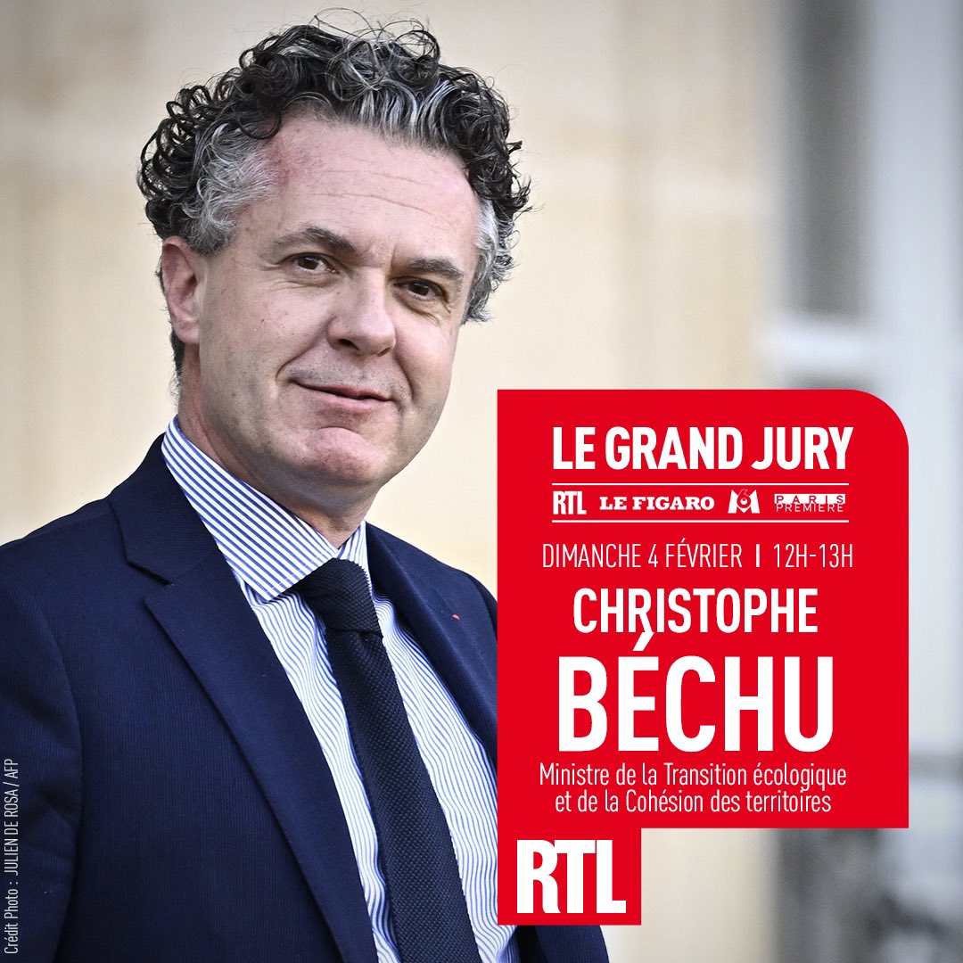 🔴 Le ministre de la Transition écologique et de la Cohésion des territoires @ChristopheBechu sera interrogé par @olivierbost, @paulineB et @ClaireConruyt ce dimanche de 12H à 13H dans « Le Grand Jury #RTL » 📻