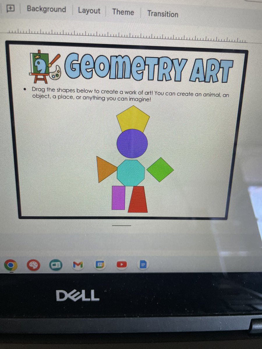 Alysscastillo's tweet photo. Some geometry art from today!  A car, a snowman, a chicken, and a person #PISDMathChat #PISDMathSpiritWeek https://t.co/gZ9s2m3MOt