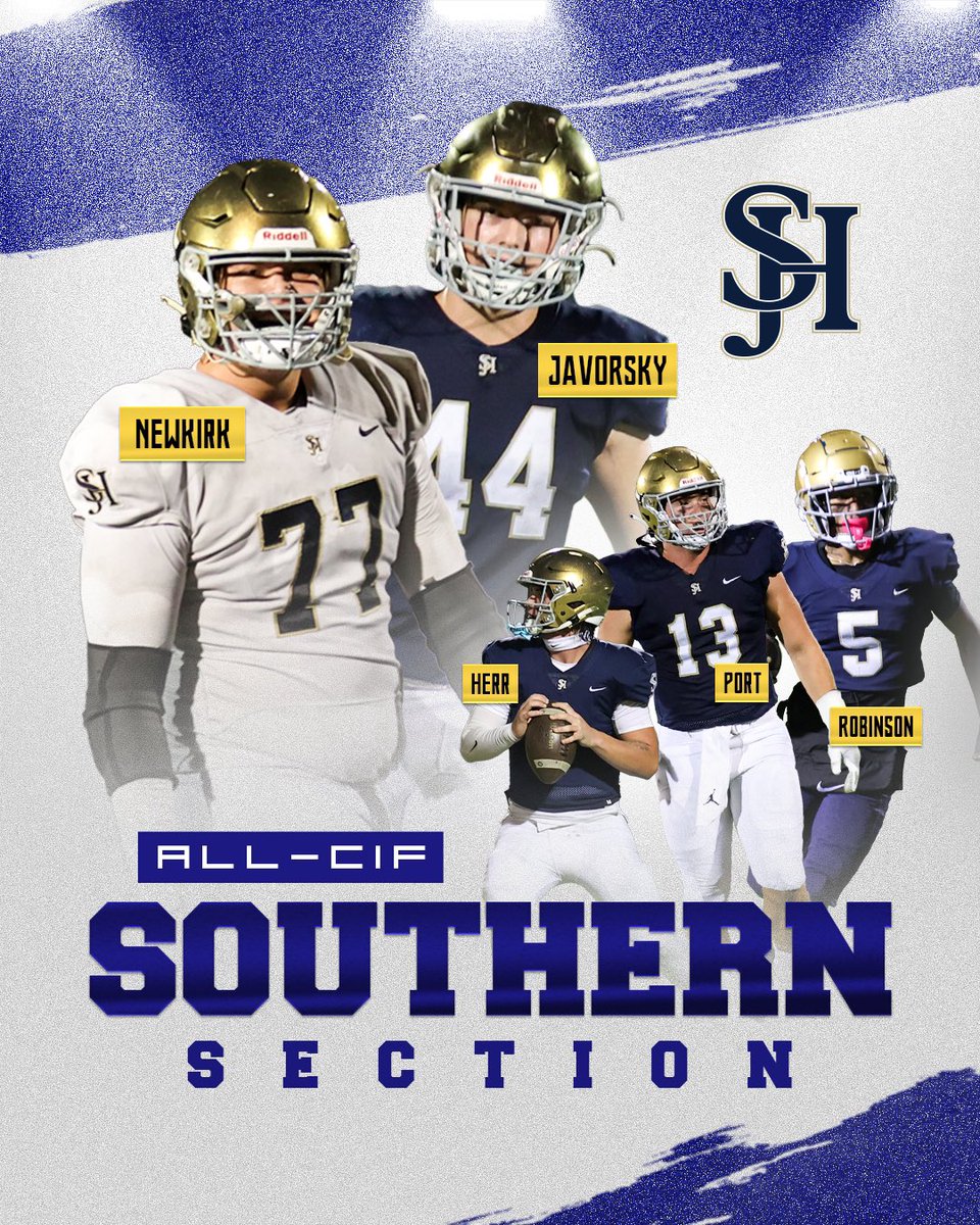 SJH Football (@sjhhsfootball) on Twitter photo 🚨ALL-CIF 🚨
5️⃣ STALLIONS GO ALL-CIF 💎
LB <a href="/javorsky_jake/">Jake Javorsky</a> 130 Tackles💥
OL <a href="/TrevorNewkirk06/">Trevor Newkirk</a> Dominant LT💥
WR <a href="/JasonR0binsonJR/">JASON ROBINSON JR</a> 900 Yards💥
LB <a href="/PortWeston/">ᴡᴇꜱᴛᴏɴ ᴘᴏʀᴛ</a> 128 Tackles💥
QB <a href="/Timmyherr2/">Timmyherr</a> 3,000 All Purpose Yards💥
Congratulations Boys💪
#NoBetterPlace🐎
#BuiltAtTheBadlands🏟️ 🚨ALL-CIF 🚨
5️⃣ STALLIONS GO ALL-CIF 💎
LB <a href="/javorsky_jake/">Jake Javorsky</a> 130 Tackles💥
OL <a href="/TrevorNewkirk06/">Trevor Newkirk</a> Dominant LT💥
WR <a href="/JasonR0binsonJR/">JASON ROBINSON JR</a> 900 Yards💥
LB <a href="/PortWeston/">ᴡᴇꜱᴛᴏɴ ᴘᴏʀᴛ</a> 128 Tackles💥
QB <a href="/Timmyherr2/">Timmyherr</a> 3,000 All Purpose Yards💥
Congratulations Boys💪
#NoBetterPlace🐎
#BuiltAtTheBadlands🏟️