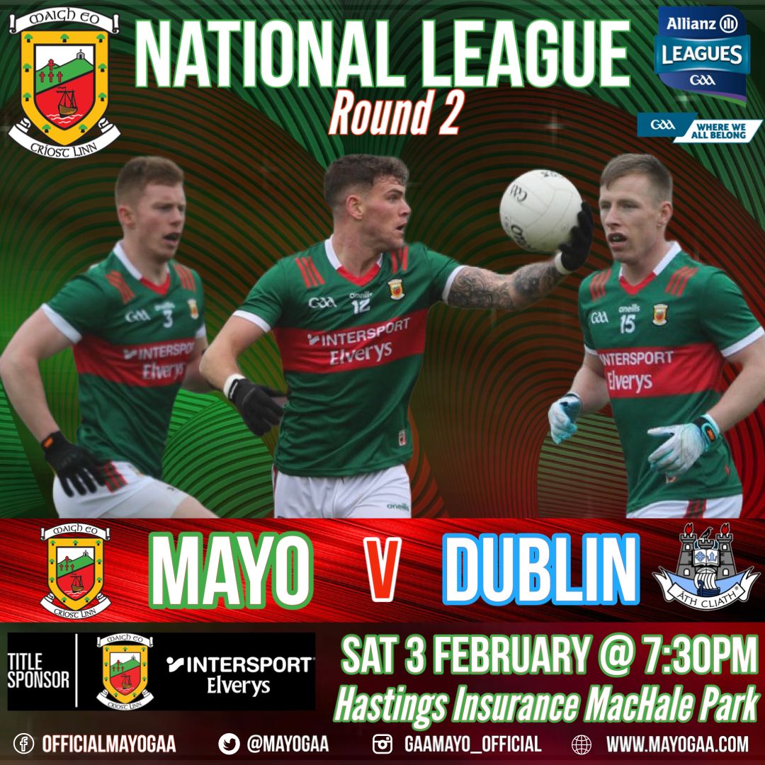 Our Senior Footballers face Dublin in Round 2 of the Allianz Football League this Saturday at Hastings Insurance MacHale Park. 🟢🔴 🎟️ Match tickets here ⤵️⤵️⤵️ am.ticketmaster.com/gaa/mayofbdiv1