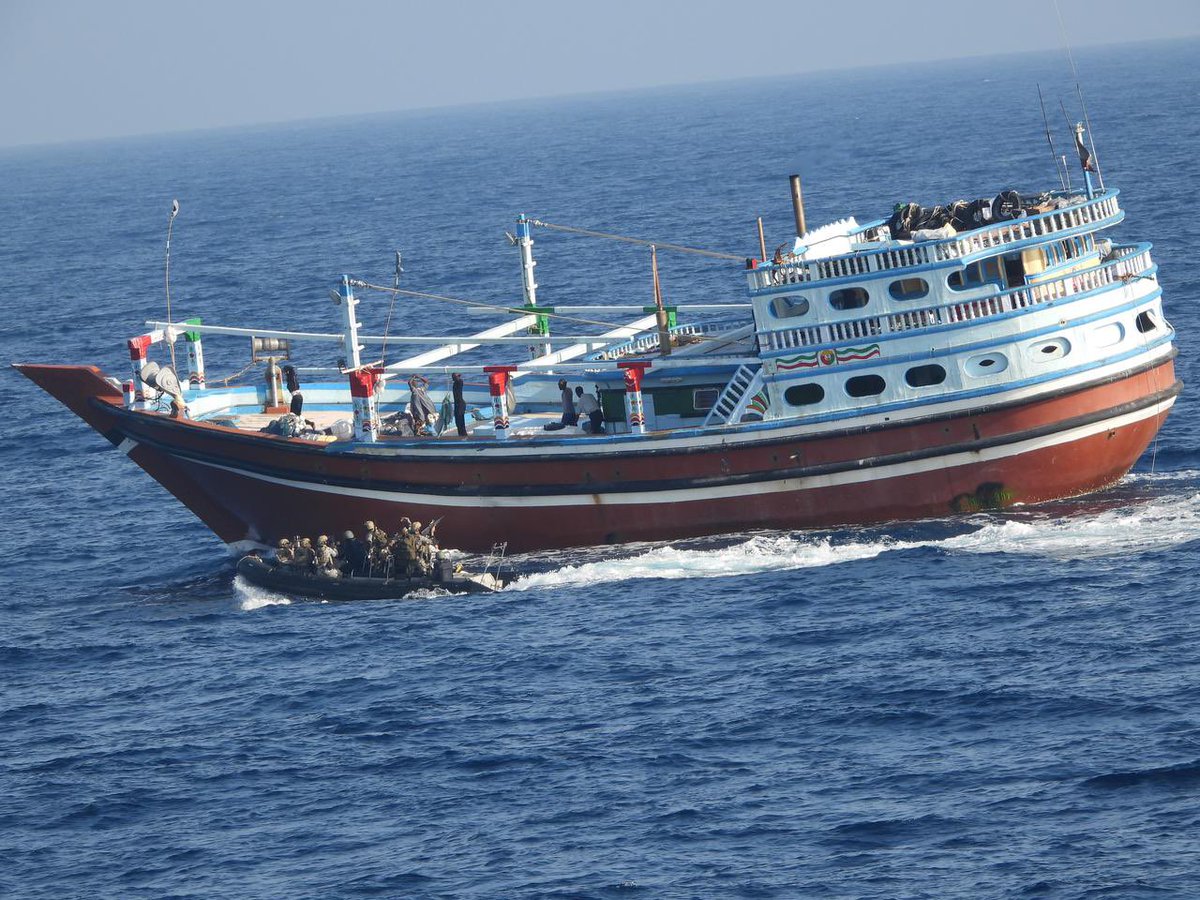 DefencePROkochi's tweet photo. #IndianNavy foils another #Piracy attempt along East coast of Somalia.
#FVOmari, an Iranian 🇮🇷 Flagged Vessel, had been boarded by seven pirates who had taken the crew as hostages.
Information regarding piracy attempt on Fishing Vessel was monitored on 31 Jan 24.
Indian Naval RPA, undertaking surveillance in the area, successfully located FV Omari, & #INSSharda deployed for anti-piracy mission in the region was diverted to intercept the boat. 
INS Sharda intercepted the vessel in early hours of 02 Feb 24 and used her integral helo and boats to coerce the pirates for safe release of crew along with the vessel.
The ship has ensured successful release of the crew (11 𝑰𝒓𝒂𝒏𝒊𝒂𝒏 and 08 𝑷𝒂𝒌𝒊𝒔𝒕𝒂𝒏𝒊 nationals) members along with the boat.
Relentless efforts by IN platforms, mission deployed for anti-piracy and #maritime security operations, continue to save precious life at sea, symbolising Indian Navy’s resolve towards safety of all vessels and seafarers at sea.