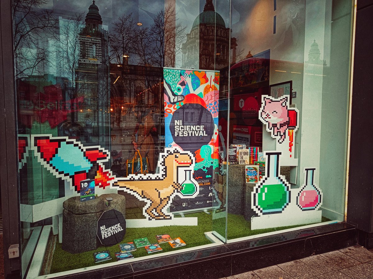 We've popped up in the window of @VisitBelfast Welcome Centre! Pop on in and grab a programme and you can even book for events in person too! #NISF24 All events here - nisciencefestival.com