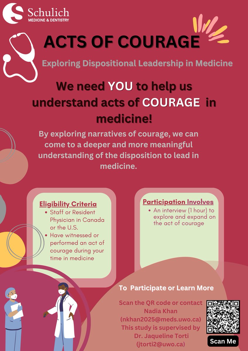 I am working with some promising medical students on a qualitative study exploring acts of courage in medicine. Please share this opportunity widely within the medical education community! #MedEd #MedTwitter