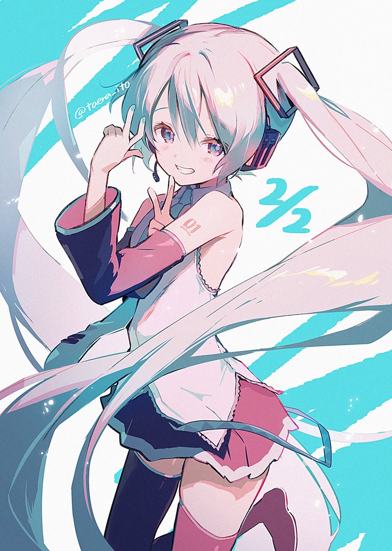 hatsune miku 1girl solo twintails thighhighs skirt long hair necktie  illustration images