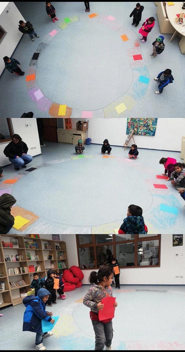 Children in kindergarten are encouraged to help each other and cooperate. Also in learning colors involves the sharing of experiences and mutual learning between them.